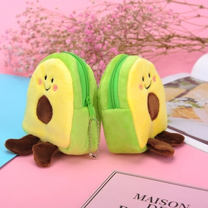 Cute avocado plush coin purse with smiley face design and green zipper closure