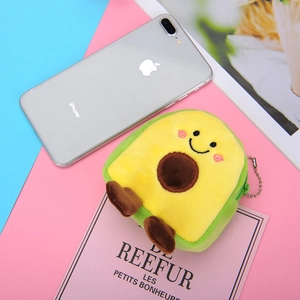 Cute avocado plush coin purse with smiley face design and green hanging chain loop