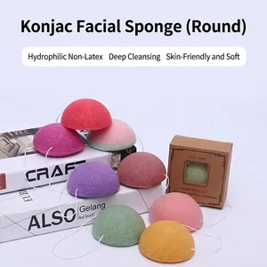Natural hemisphere konjac facial sponge set with colorful options and eco-friendly packaging