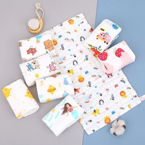 Six-layer cotton baby gauze towels with cute animal and fruit prints for infants