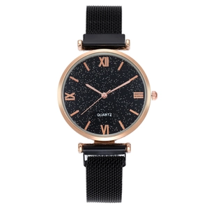 Women Starry Sky Watch Quartz Movement Fashion Mesh Alloy Strap Magnetic Buckle Roman Numerals Elegant Ladies Timepiece