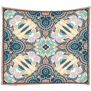 Bohemian mandala tapestry with blue and pink ethnic floral patterns for wall decor
