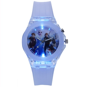 Detail view of glowing light-up cartoon watch with Frozen movie theme for kids