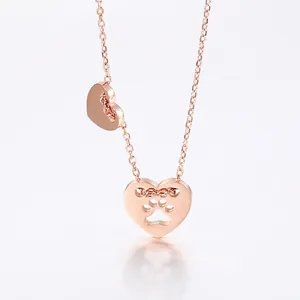 Collana Pendente Cuore Acciaio Inossidabile Impronta Zampa Gatto Cane Cavo Stile Dolce Gioielli Regalo Per Donne