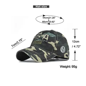 Size guide for USA baseball cap showing 54-60cm circumference and 7cm brim measurements