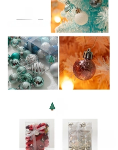 Close-up of assorted glossy and matte Christmas ornaments in a gift box packaging