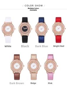 Collection of women's quartz watches with rhinestone bezels in seven colorful leather straps