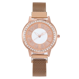 Montre À Quartz Pour Femme Cadran Ciel Étoilé Strass Bracelet Milanais Fermoir Magnétique Chiffres Romains Mode Luxe Élégant