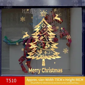 Golden Christmas window sticker with reindeer, tree and Merry Christmas text 75x90cm