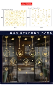 Detailed size specifications and display of golden Merry Christmas window stickers
