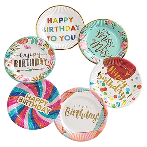 Set di piatti di carta colorati da 7 pollici con scritte in oro per forniture di compleanno