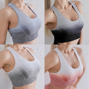 Brassière de Sport Sans Couture Dégradée pour Femme Haute Élasticité Respirante Séchage Rapide Yoga Bra Racerback Gym Fitness Athletic Workout Top