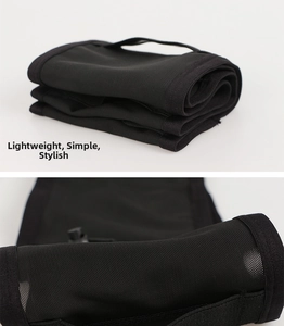 Detail of black breathable mesh running waist pack showing compact foldable design and texture