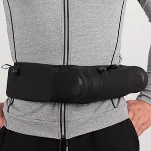 Black multifunctional running waist bag in breathable mesh with adjustable drawstrings