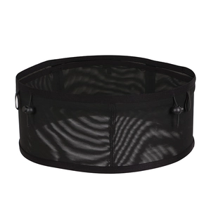 Black mesh running belt with large capacity and adjustable drawstring for outdoor sports