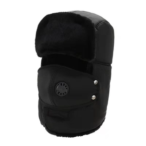 Winter trooper hat with ear flaps, thick faux fur lining and breathable face mask