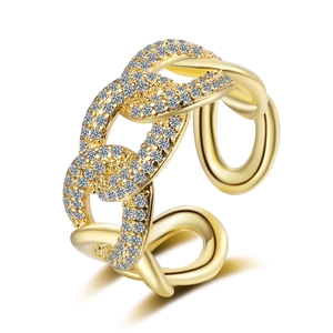 Fashion Copper Chain Ring For Women Rhinestone Inlaid Light Luxury Open Adjustable Personalized Finger Ring Jewelry Gift