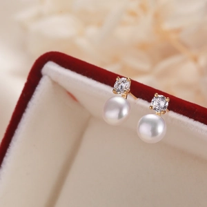 Elegant 925 Sterling Silver Freshwater Pearl Stud Earrings For Women Rhinestone Princess Style Wedding Party Fine Jewelry Gift