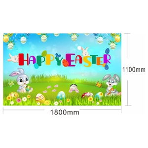 Easter backdrop banner 180x110cm with Happy Easter text, bunnies and colorful eggs