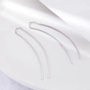 S925 sterling silver long tassel drop earrings with minimalist arc design