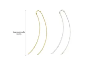 Detailed view of long minimalist curved tassel earrings showing length of approx. 53mm