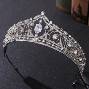 Macro view of bridal crown with silver alloy, zircons and intricate rhinestone details