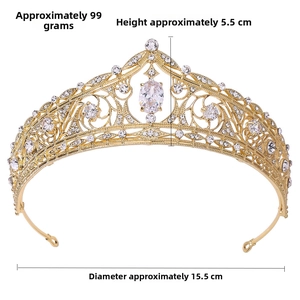 Detail view of gold bridal crown with 5.5cm height and 15.5cm diameter dimensions