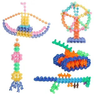Colorful snowflake building blocks set for creative construction of ships and towers