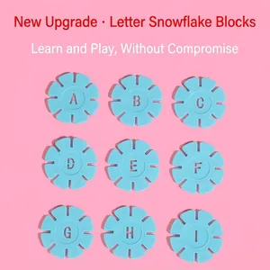 Blue alphabet snowflake building blocks set for toddler educational puzzle play
