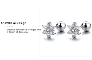 Detail view of 925 silver snowflake stud earrings with sparkling cubic zirconia stones