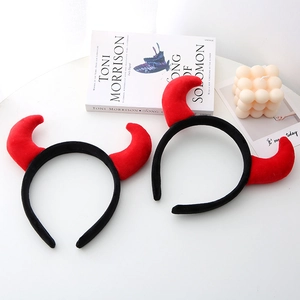 Red Devil Horns Headband Plush Velvet Animal Ears Hairband Halloween Party Cosplay Costume Accessories For Adults Kids