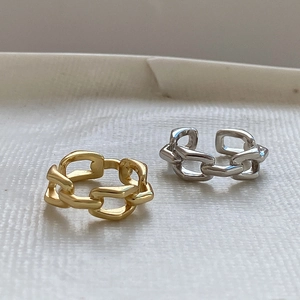 Minimalist 925 sterling silver geometric chain rings in gold and silver set