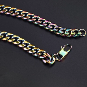 Rainbow Cuban link chain necklace in iridescent finish with lobster clasp for hip hop style