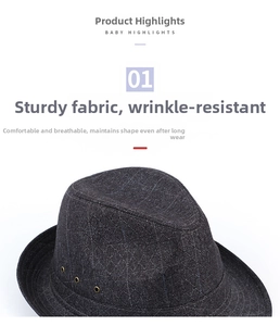 Gros plan sur le tissu épais texturé du chapeau fedora avec œillets d'aération