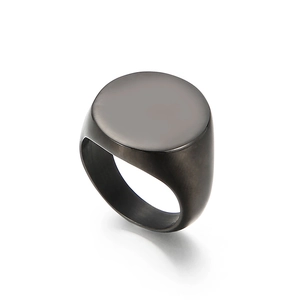 Minimalist matte black stainless steel signet ring with a sleek solid surface for men