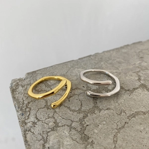 Minimalist irregular streamline 925 sterling silver open rings in gold and silver finish