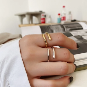 Minimalist double layer 925 sterling silver open rings in gold and silver finish