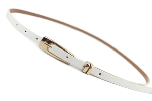 Slim white women belt with gold metallic buckle for decorative waist styling
