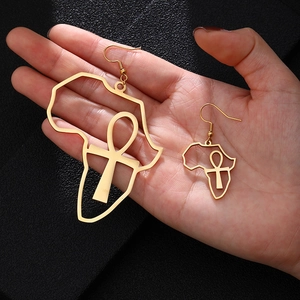 Africa Map Ankh Cross Dangle Earrings Stainless Steel Ethnic Geometric Hollow Out Jewelry For Women Fashion