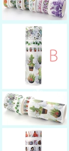 Detail of Washi tape set featuring cactus, succulents, and lavender patterns for DIY crafts