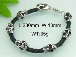 Detail showing dimensions of punk braided leather skull bracelet with rose carvings