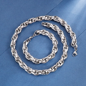 Men Stainless Steel Necklace And Bracelet Jewelry Set Textured Link Industrial Punk Streetwear Style