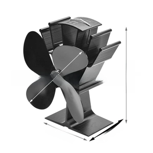 Detailed dimensions of the black aluminum 4-blade heat powered fireplace stove fan