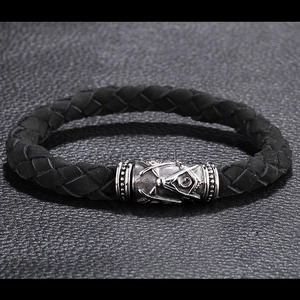 Geflochtenes Lederarmband Für Herren Edelstahl Magnetverschluss Freimaurer Totem Vintage Punk Stil Handgelenkschmuck