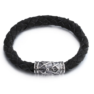 Schwarzes Lederarmband für Herren mit Freimaurer-Magnetverschluss aus Edelstahl