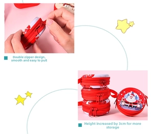 Detail showing dual zipper design and 3cm height of the Christmas tin candy box pouch