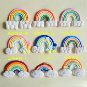 DIY colorful polymer clay rainbow charms in bubble, star, and cloud styles for jewelry making