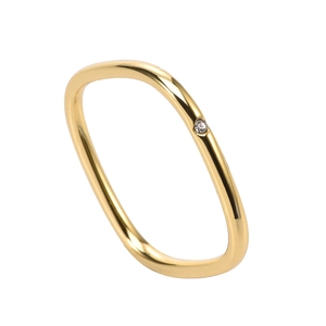 Elegant gold titanium steel square pendant necklace and wave ring with sparkling diamond