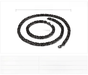Detailed size specifications for 6mm black stainless steel Byzantine chain necklace and bracelet