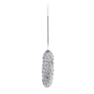 Extendable microfiber duster with stainless steel handle for efficient household cleaning